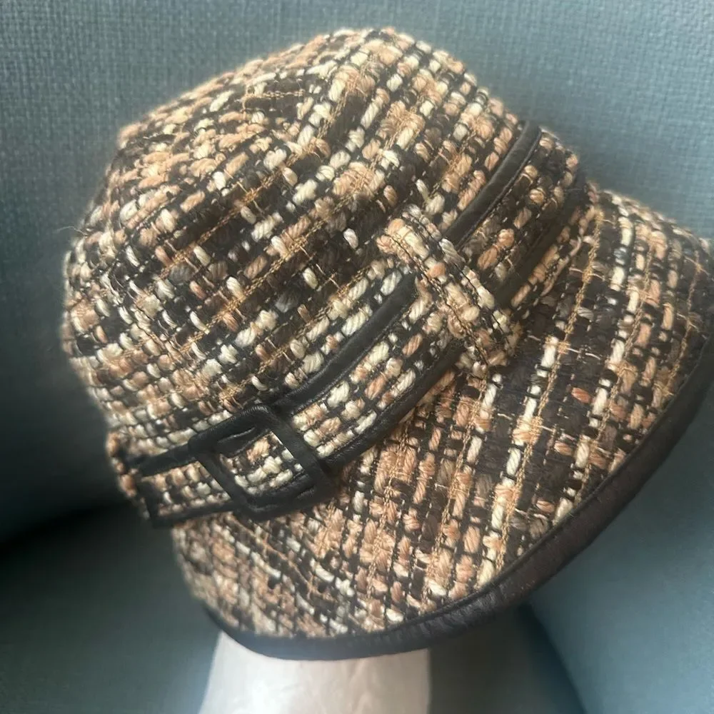Halogen Tweed & Faux Leather Trimmed Bucket Hat O/S